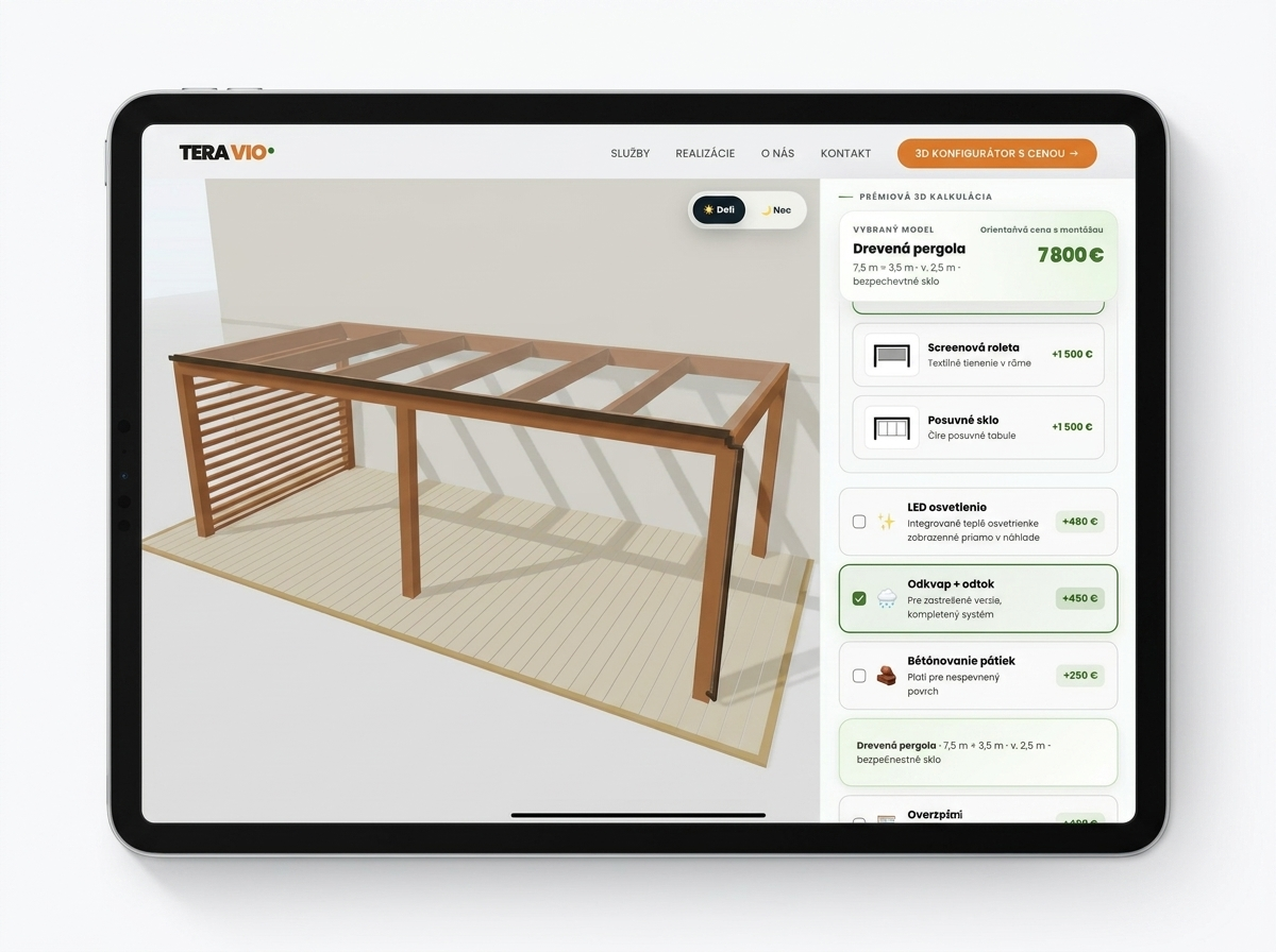 3D konfigurátor Teravio zobrazený na tablete
